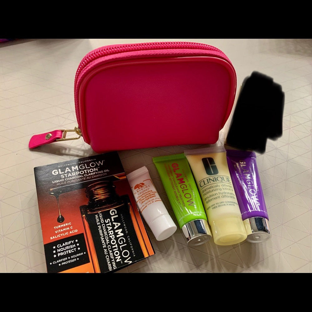 Glamglow,clinique,origins samples with pouch